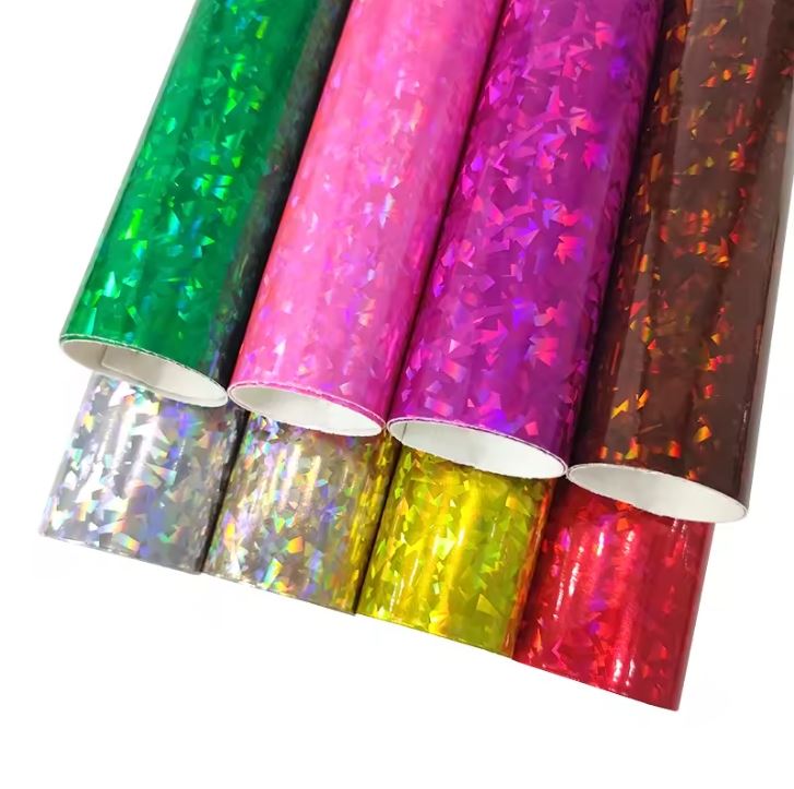 Metallic Laser Reflective Mirror Broken Glass PU Printed Smooth Faux Leather